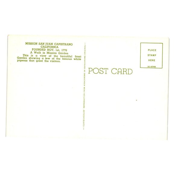 Vintage Mission San Juan Capistrano California Postcard Garden View Pigeons - Picture 2 of 2